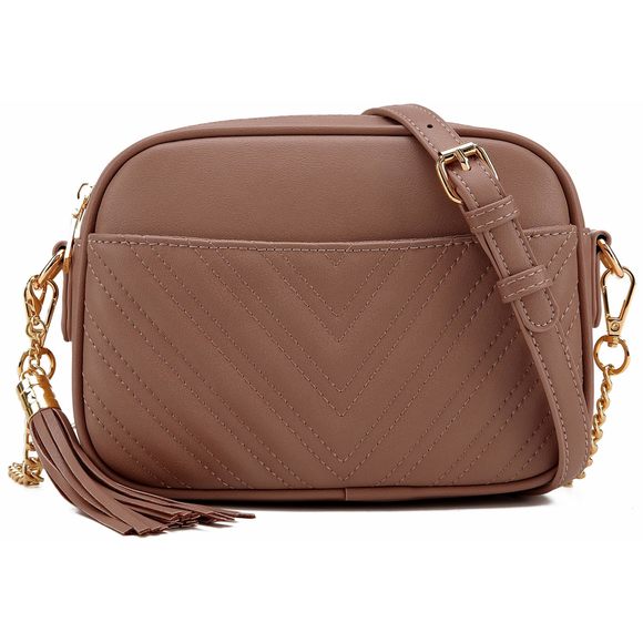 Quilted Crossbody Bag, Trendy Desn Shoulder Purse Brown 2 :] - Picture 1 of 7